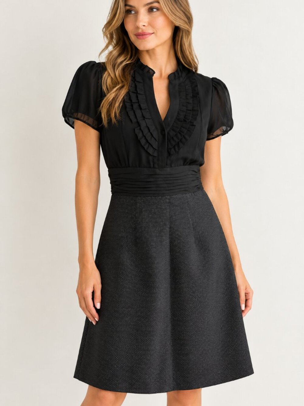 Signature by Sangria Black Dress Polka Dot bottom New Size 6